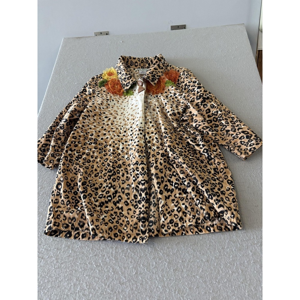 Ulla Popken Tunic‎ Womens 16/18 Brown Animal Print Button Up 3/4 Sleeve Top